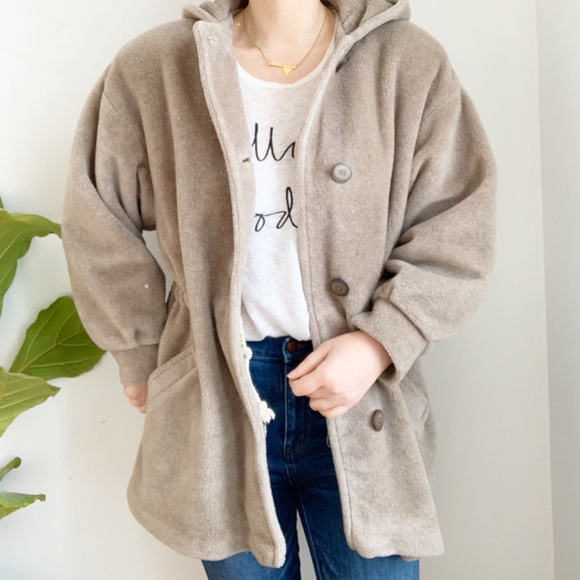 Vintage Jackets & Blazers - Vintage Taupe Teddy Bear Chunky Jacket Coat Size M